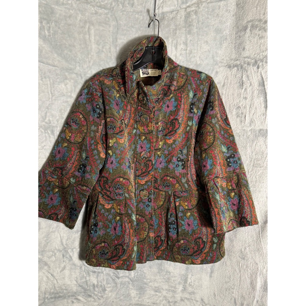 Habitat Clothes to Live In Paisley Tapestry Jacket Floral Button Front Green M